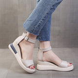 Ankle Buckle Open Toe Wedge Shoes