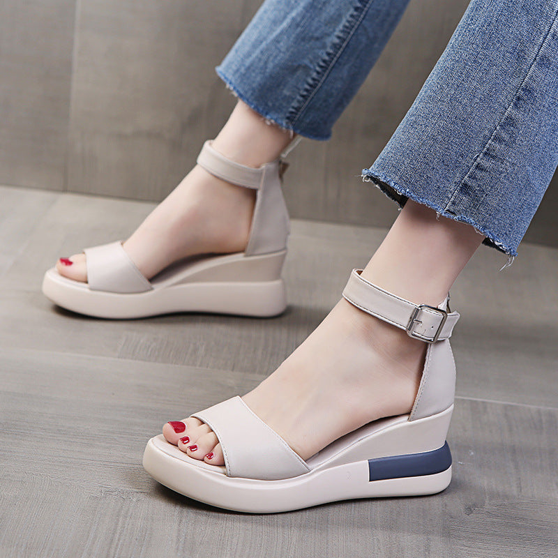 Ankle Buckle Open Toe Wedge Shoes
