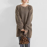 Loose Knit Solid Slit Bottoming Sweater
