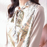 Casual knitted long-sleeved high-end satin printed top