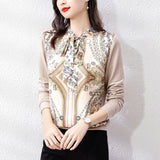 Casual knitted long-sleeved high-end satin printed top