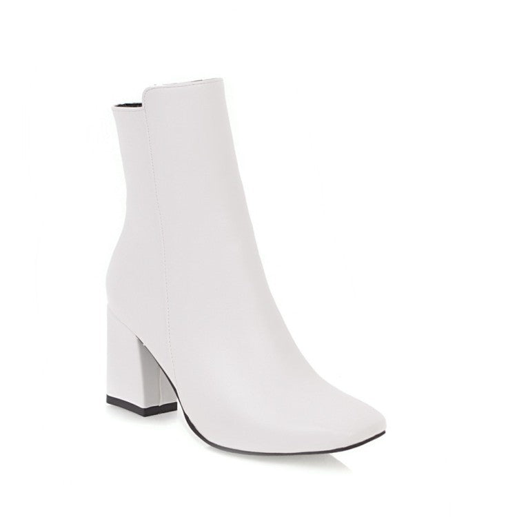 All 3 colors simple, versatile and comfortable thick heel square toe short boots
