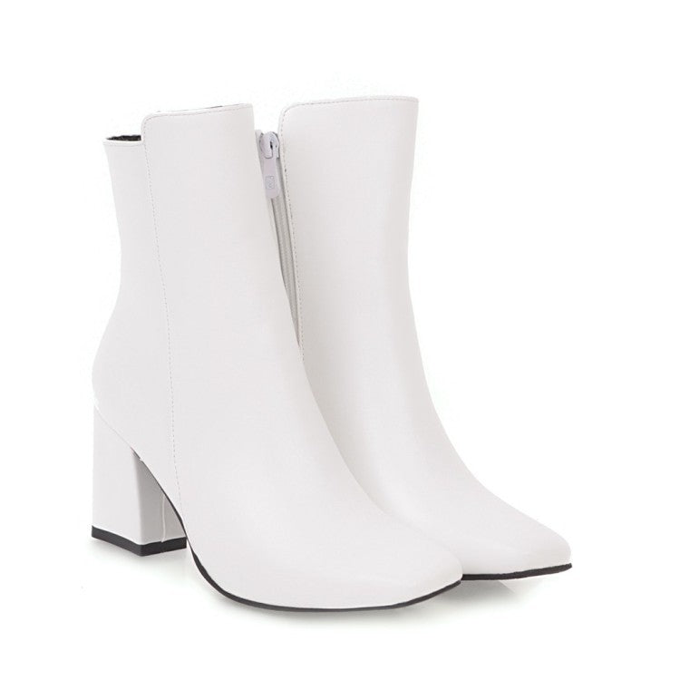 All 3 colors simple, versatile and comfortable thick heel square toe short boots