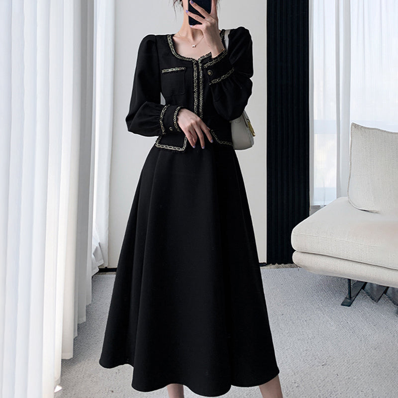 High-End Black Long-Sleeved Dress – stylesmor