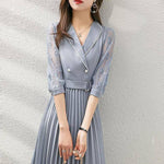 Fashionable temperament, all-match contrast color stitching pleated with suit-style dress