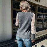Lace Patchwork Knitted V-Neck Sweater