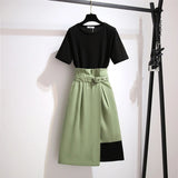 Solid Shift Dress Asymmetric Skirt Sets