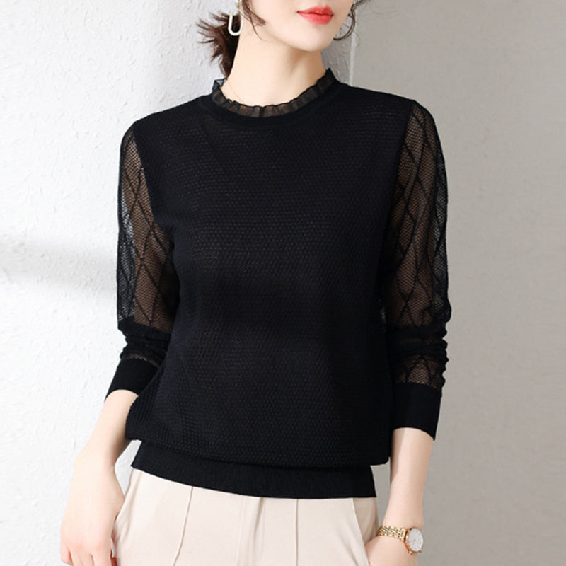 Hollowed Sleeve Round Neck Knitted Top