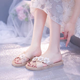 Flowers Woven Soled Casual Slippers