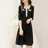 Small fragrance contrast color POLO collar pleated dress