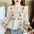 Elegant Lantern Sleeve Mesh Long Sleeve Hollow Embroidered Chiffon Shirt