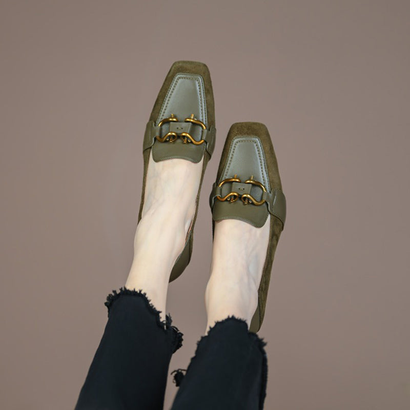 Square Toe Slip-On Retro Green Heels