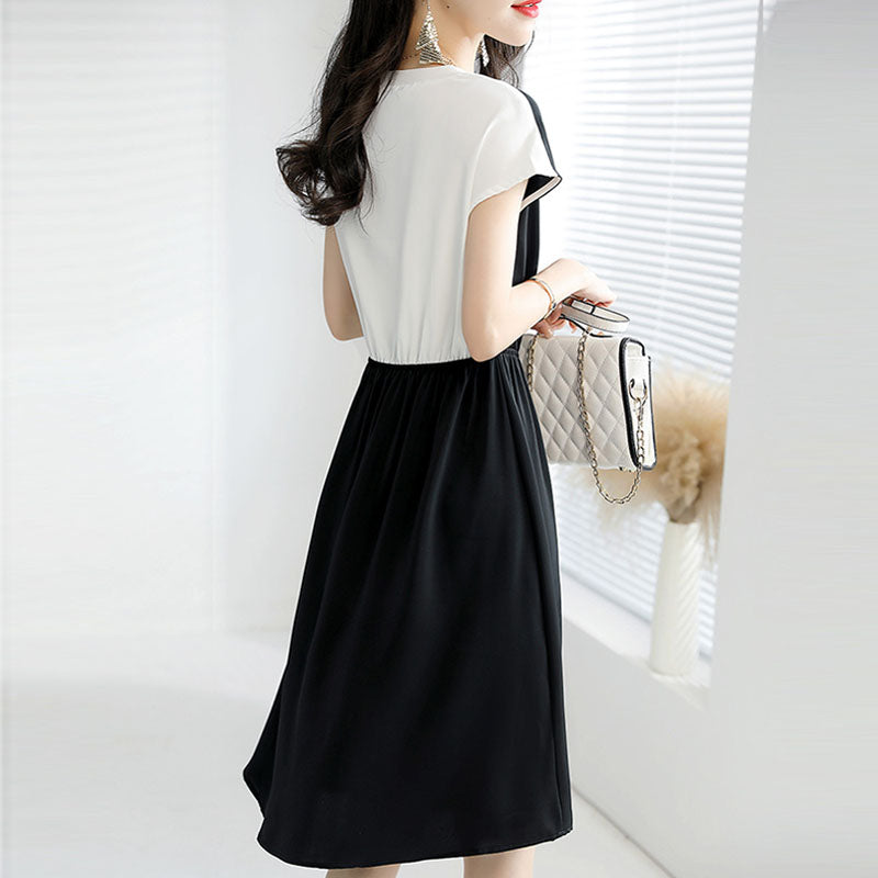 Fake Two-Piece Contrast Color Casual Chiffon Dress