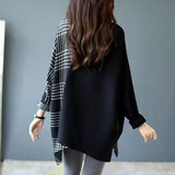 Asymmetric Plaid Patchwork Knitted Sweater