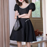 Black Dress with Diamonds Square Collar Dress