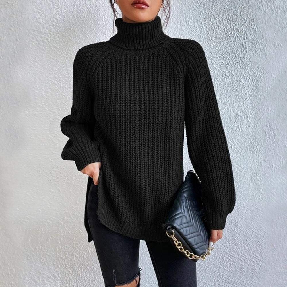 Plunging Sleeve Split High Lapel Thickened Sweater