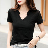 V Neck Solid Color Casual T-Shirt