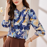 Color Stitching Stand-Collar Ruffled Shirt