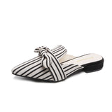 Striped Bowknot Slippers Pointed Toe Sandals