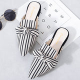 Striped Bowknot Slippers Pointed Toe Sandals