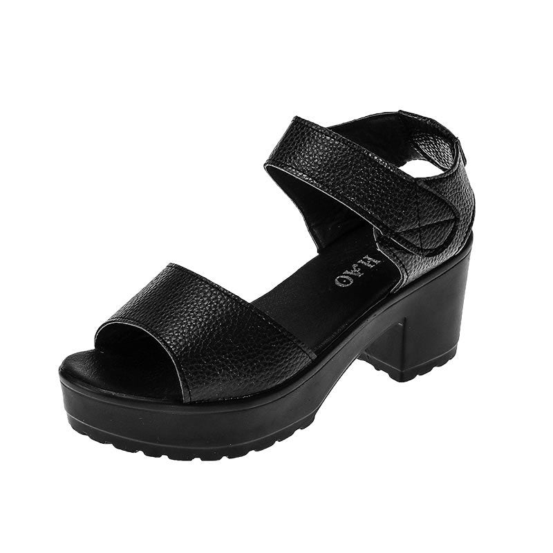 Velcro Open Toe Thick Heel Sandals