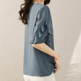 Ruffled Buckle Lace Up Loose Shirt