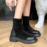 Leather Stitching Suede Short Boots
