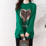Heart Printing Fleece-lined Crew Neck Pullover Sweatshirt