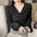 V-Neck Ruched Long Sleeve Chiffon Shirt