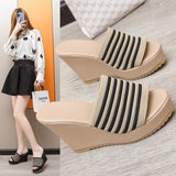 Striped Open Toe Wedge Sandals