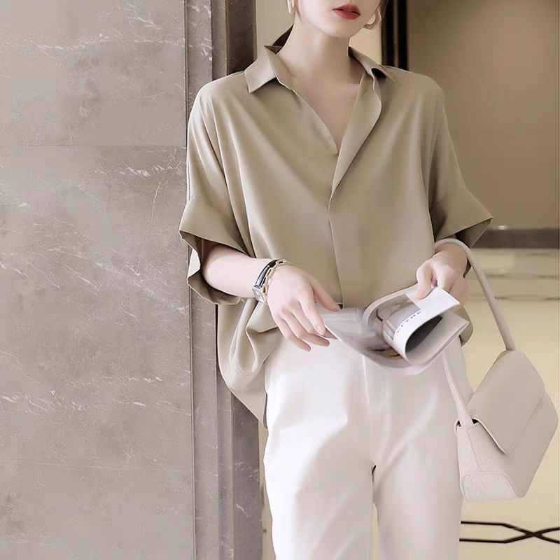 Loose Solid Color Satin Shirt