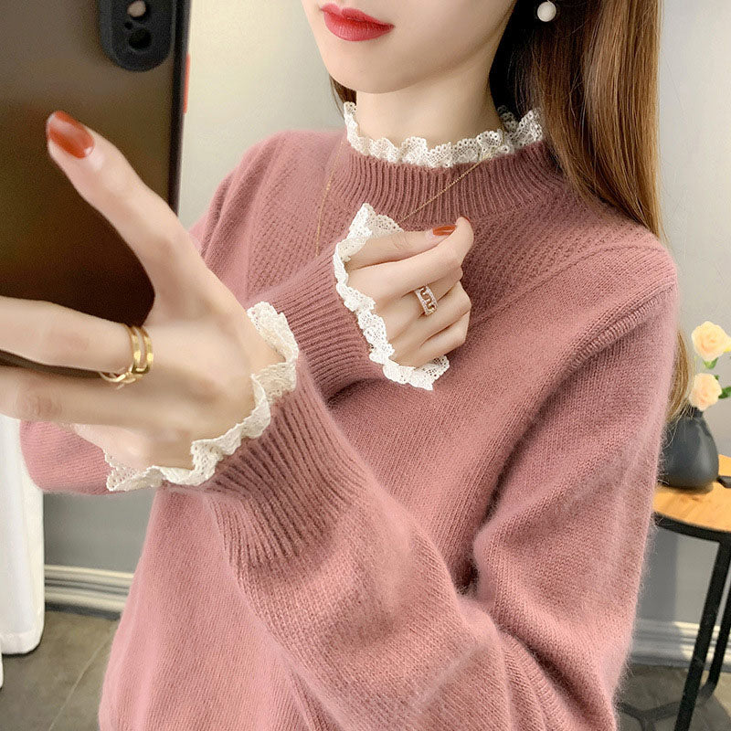 Mock Neck Lace Bottoming Sweater