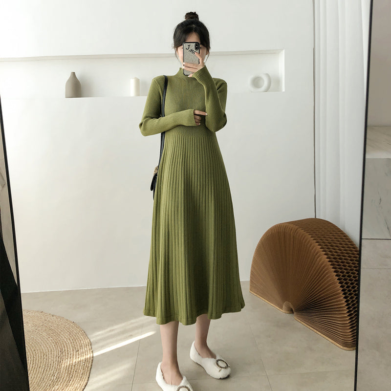 Mock Neck A-Line Midi Knitted Dress