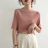 Solid Color Off-The-Shoulder Knitted Shirt