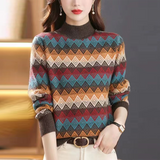 Jacquard Half Turtleneck Plaid Color Knitted Sweater