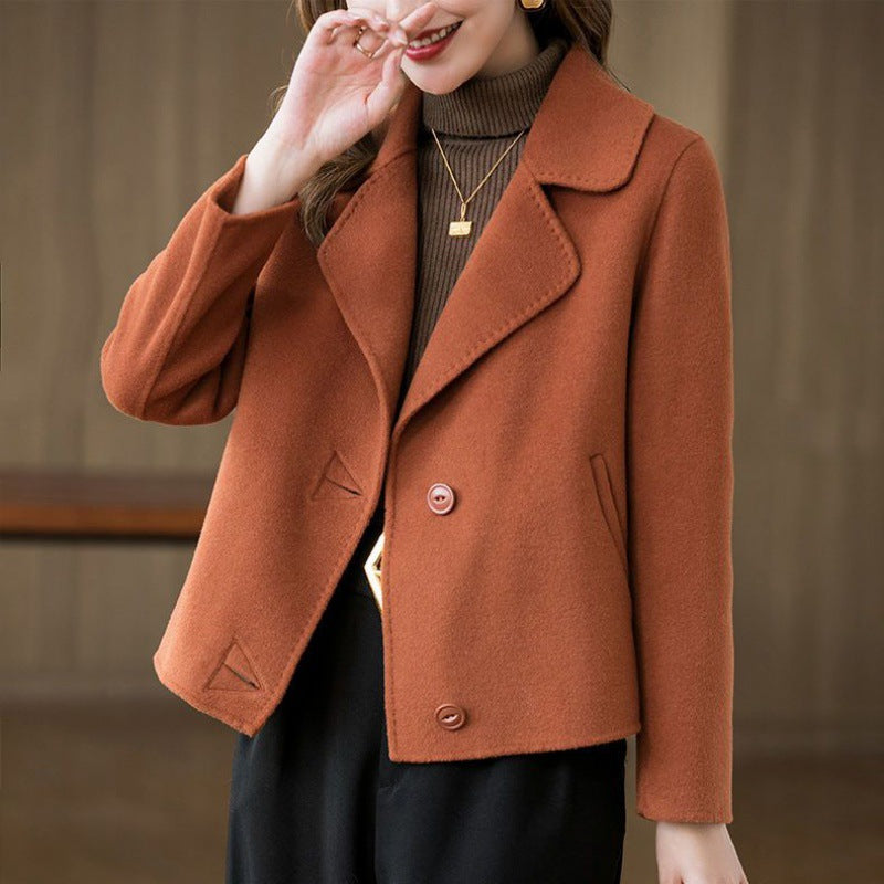 Solid Collared Short Woolen Coat