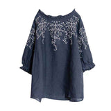 Embroidered Ruffled Cuff Loose Blouses