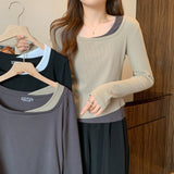 Contrasting Color Slim Long-Sleeved T-Shirt