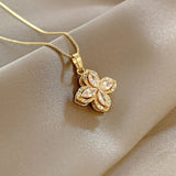 Rotatable Four-Leaf Clover Necklace Ring Earings Set