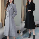 Double Breasted Collared Long Woolen Coat