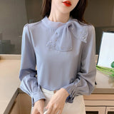 Long Sleeve Stand Collar Shift Vintage Shirts & Tops