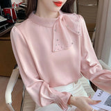 Long Sleeve Stand Collar Shift Vintage Shirts & Tops