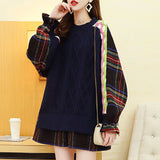 Plaid Patchwork Loose Knitted Sweater