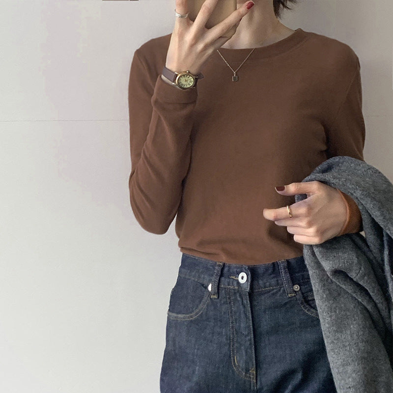 Basic Long Sleeve Solid Color T-Shirt