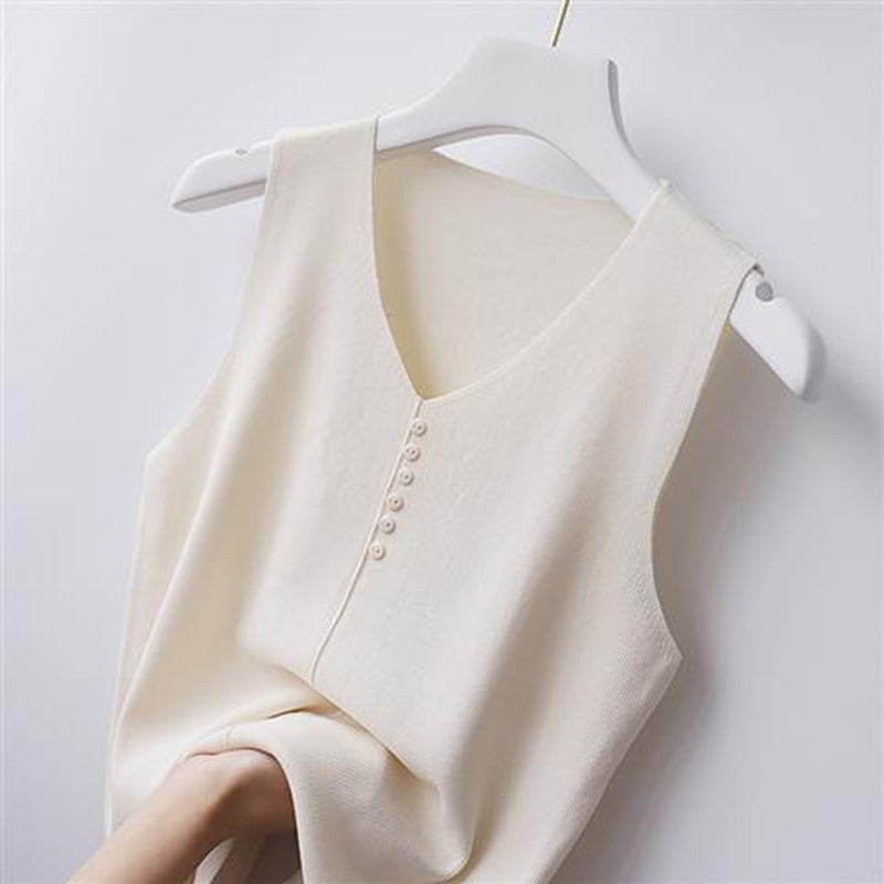 Buckle Solid Color Knit Tank Top
