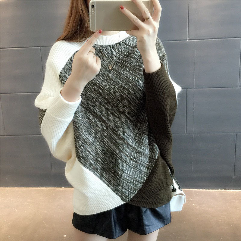 Color Block Knitted Loose Sweater