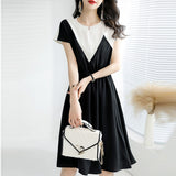Fake Two-Piece Contrast Color Casual Chiffon Dress