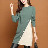 Patchwork Round Neck Mid-Length Knitted Sweater