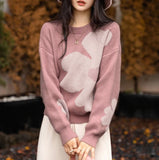 Floral Knitted Round Neck Loose Sweater
