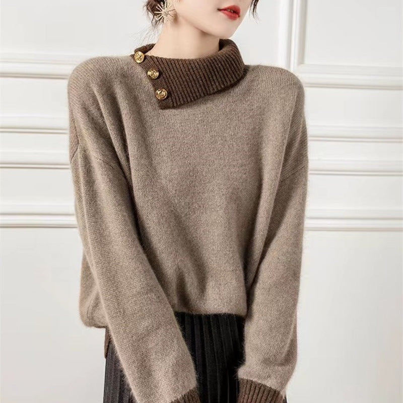 Turtleneck Color Matching Knitted Cashmere Sweater